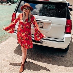 Bell Sleeve Floral swing dress with slip